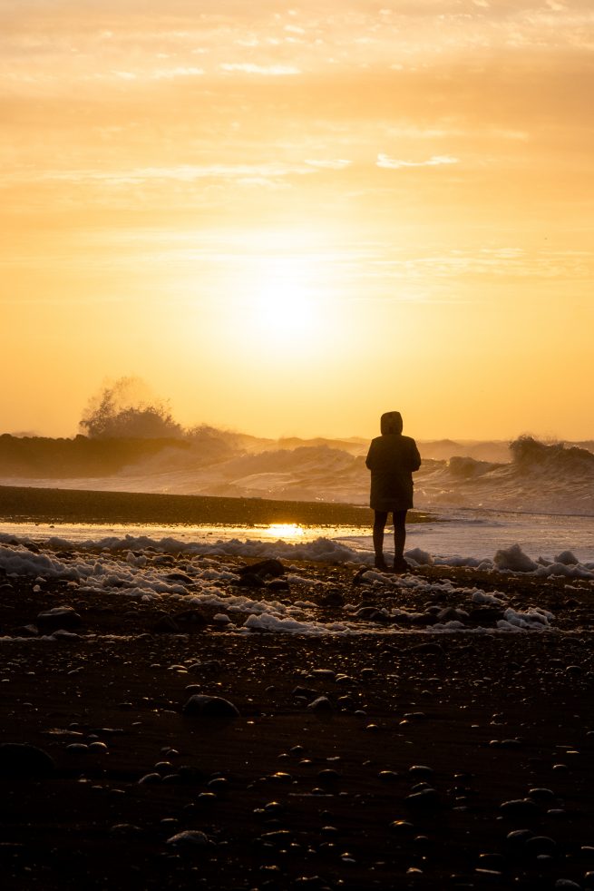 Iceland Sunrise over a black sand beach